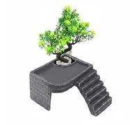 HGZLQKD Turtle Climbing Basking Dock Ramp Hide Cave Habitat Accessory With Heavy Resin Base And Top Recess for Foliage Suitable for aquariums vivariums, Large, Beacon Tower With Artificial Tree Set