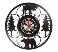HGZLQKD Wall Clock Decorative Clock Analog Clock Modern Clock With Central Round Face And Contemporary Art Frame In Vinyl And Metal Suitable for living room bedroom workplace, Bear And Deer Line Art