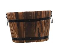 HGZLQKD Wooden Barrel Planter with Drainage Hole, Burntwood with Two Handles & Black Barrel Rings, Rustic Burnt Wood Barrel Multipurpose Plant Container Rustic for Plants Shrubs Flowers, Size L