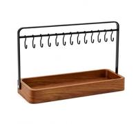 HGZLQKD Wooden Entryway Organizer with Tray and Hooks Open-Top Design Walnut-Finish Hallway Organizer with Metal Rack Compact for Dresser