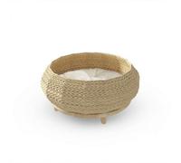 HGZLQKD Woven Sleeping Pad Round Cat Nest Dog Bed with Rubber Wood Base Elevated Low Legs Breathable Structure Soft Pad suitable for bedroom living room small pets48cm
