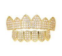 HH BLING EMPIRE Iced Out Diamond Teeth Grillz for Men Women, Hip Hop Silver Gold Grills for your teeth Top and Bottom, Rapper Costume Mouth Grillz with Silicone Molding Bars, Standard size for adult's