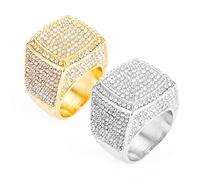 HH BLING EMPIRE Iced Out Silver Gold Rings for Men, Bling Hip Hop Diamond Men Rings, Big Square Men Rings Size 8/9/10/11/12, crytal/ rhinestones, crystal diamond
