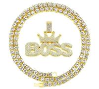 HH Bling Empire Unisex Hip Hop Iced Out Silver Gold Cz Diamond Bubble Dripping Full Name Letters Words Pendant Chain Necklace (Born Ready - Gold, with Tennis)