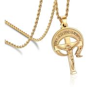 HH.ChainLKS Stainless Steel Jesus Christ Cross Necklace Religious INRI Veni Creator Spiritus Crucifix Pendant for Men Women 24" Chain Jewelry Catholic Amulet Gift, L, Stainless Steel, No Gemstone