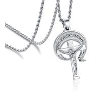 HH.ChainLKS Stainless Steel Jesus Christ Cross Necklace Religious INRI Veni Creator Spiritus Crucifix Pendant for Men Women 24" Chain Jewelry Catholic Amulet Gift, L, Stainless Steel, No Gemstone