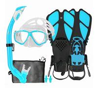 HH HHAO SPORT Children's Snorkel Set with Fins, 180° Panorama Wide View Diving Goggles, Adjustable Swimming Fins, Diving Mask and Dry Top Snorkel with Carry Bag