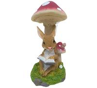 HH Home Hut Garden Ornament Solar Mushroom Reading Animal Mouse Toadstool Gift Resin Sculpture Magical Enchanted With Solar Lights
