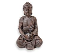 HH Home Hut Solar Garden Sitting Buddha Ornament Stone Zen Effect Outdoor Indoor Statue Thai Meditating Feng Shui Light Figurine
