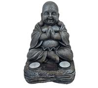HH Home Hut Solar Garden Sitting Buddha Ornament Stone Zen Effect Outdoor Indoor Statue Thai Meditating Feng Shui Light Figurine
