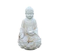 HH Home Hut Solar Sitting Buddha Garden Ornament Stone Zen Effect Outdoor/Indoor Statue with Solar Powered Tealight - Thai Style Meditation Decoration