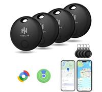 HH-Tech Dual-System Smart Tracker Tags Compatible with iOS & Android (Pack-4 Black), Works with Apple Find My & Google Find Hub, Bluetooth Item Finder for Keys, Wallet, Luggage, Bags, and More