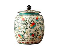Hhaoran-9868 Ceramic Tea Canister Classic Ceramic Tea Canister Oriental Chinese Style Porcelain Loose Container, Hand-crafted Sugar Candy, with Lid Food Canisters for Kitchen(Medium)