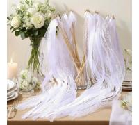 Hhaoysogd Pack of 30 White Wedding Wall with Bell, Magic Wands, Wedding Streamers, Wedding Lace Fairy Sticks, Silk Fairy Wand for Wedding, Birthday, Party, Holiday Parties, Christmas