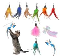 HhBdy 10 Pack Cat Toys, Feather Kitten Toys Cat Wand Replacements with Bell Colorful Interactive Kitten Toy for Cats Attract Attention Indoor Play Training Pet Lovers