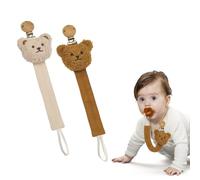 HhBdy 2 Pack Dummy Clip, Pacifier Clips Wooden Pacifier Holder Cute Bear Soother Clips Suitable for Both Boys and Girls Teething Toys Teethers for All Pacifiers Newborn Gift (White and Brown)