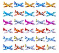HhBdy 30 Pcs Foam Airplanes for Kids, Foam Plane Hand Throwing Glider Planes for Kids Various Patterns Aeroplane Toys DIY for Family Outdoor Sports Birthday and Christmas Party Gifts (Colorful)