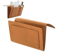 HhBdy Bed Storage Pocket, 20 x 32 cm Felt Storage Organiser for Bedroom with 5 Pockets for Mobile Phone, iPad, Remote Control, Books, Glasses, Magazines (Brown)