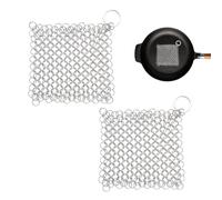 HhBdy Chainmail Scrubber 2 Pcs Cast Iron Cleaner 4×4 Inch Non-Scratch Multifunction Cookware Cleaner for All Types of Skillet Griddles Cast Iron Pans Grills Dutch Ovens