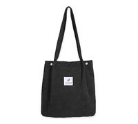 HhBdy Corduroy Tote Bag for Women Big Capacity Simple Style Canvas Tote Shoulder Bags Snap Design Tote Reinforced Straps Tote Bag for Work School Daily Various Scenarios Use(Black)