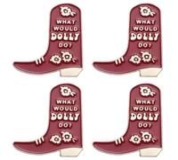 HhBdy Enamel Pin Vintage Red Boot Brooch,4 Pcs Country Music Star Brooch Cute Denim Band Pins "What Would Dolly Do",Retro Gifts for Women and Men