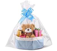 HhBdy Gift Basket, Hamper Baskets for Gifts Empty 30 × 12 cm, Hamper Basket Cotton Small Woven Basket with Gift Bag and Ribbon for Baby Shower Wedding Birthday Storage Easter (Blue and White)