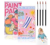 HhBdy Mini Watercolour Paint Pad 2Pcs,7.48×3.93 in Art Pad Portable Travel Paint Watercolor Coloring Book Set with 4 Paintbrush Cute Watercolor Paints Set Travel Colouring Books for Kids Adults