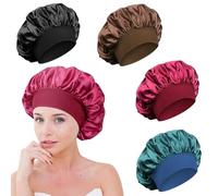 HhBdy Polyester Bonnet,4 Pcs Hair Bonnet for Sleeping Satin High Elasticity Hair Bonnet Hair Care for Bath Head Cover Hat,for Women Girls Long Straight Curly Hair