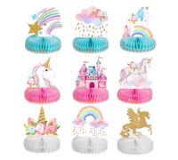 HhBdy Unicorn Party Decorations 9Pcs Includes Unicorns Castles Stars Flowers Clouds and Rainbows Unicorn Table Honeycomb Centerpieces Birthday Party Decoration Pack Party Decorations Girls