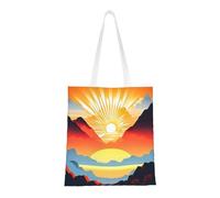 hhbiuuo Bright sunrise Print Canvas Tote Bag, Women Reusable Grocery Beach Bags, Cute Shopping Handbag, for Work Travel Gym