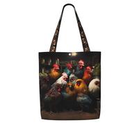 hhbiuuo Rooster Family Portfolio Print Large Tote Bag for Women - Reusable Canvas Shoulder Tote Bags, for Travel, Work, Daily Use
