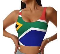 hhbiuuo South African Flag Print Women's Athletic Bra Tank Tops, Sleeveless Workout Shirts, Breathable Yoga Gym Crop Top Vest L Black