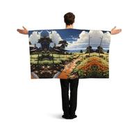 hhbiuuo Wearable Flag Cape with Sleeves,Stadium Supporter Gear&Festival Costume, idyllic scenery Print Sports Fan Flag Cloak