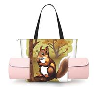 hhbiuuo Women's Yoga Mat Bag, Nut-Eating Squirrel Print Work Tote Handbag, Yoga Mat Carrier, for Office, Workout, Pilates, Travel