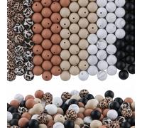 HHCFAST 150Pcs Mixed Color 15mm Silicone Beads for Keychain Making, Black Camel Leopard Print Silicone Beads for Pens and Bracelet Jewelry Making