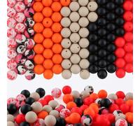 HHCFAST 150Pcs Mixed Color 15mm Silicone Beads for Keychain Making, Red Orange Halloween Print Silicone Beads for Pens and Bracelet Jewelry Making