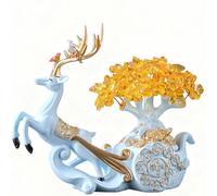 HHCTEBEC Deer Crystal Tree Crystal Money Tree with Deer Figurines, Feng Shui Tree of Life Sculpture, Living Room Desk Citrine Decor Money Tree Gem Tree,Blue