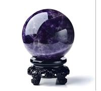 HHCTEBEC Dream Amethyst Crystal Ball, Polished Divination Decorative Sphere with Wood Stand Feng Shui Crystal Display Sphere Ornaments for Meditation Healing Decoration,6cm/2.4in
