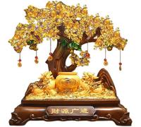 HHCTEBEC Money Tree Feng Shui Decor Chinese Money Plant for Wealth Prosperity, Citrine Gemstone Bonsai Good Luck Feng Shui Ornament for Home & Office Decoration, Gift,Medium