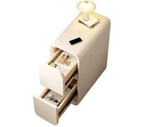 HHCTEBEC Narrow Nightstand with 2 Drawers - 25Cm Wide Solid Wood Bedside Table for Small Spaces, Modern Walnut Finish,White,25 * 40 * 47CM