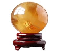 HHCTEBEC Natural Citrine Crystal Ball Feng Shui Citrine Crystal Sphere Ball, Citrine Crystal Sphere Ball Transparent Crystal Ball Citrine Quartz Crystal with Holder for Home Decor,150mm