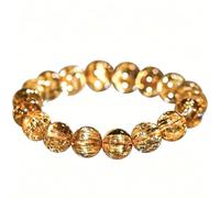 HHCTEBEC Natural Citrine & Gold Rutilated Quartz Bracelet for Men And Women, Stretch Chakra Energy Healing Stone Jewelry, Beaded Gemstone for Protection Grounding, Adjustable Round Crystal,12MM