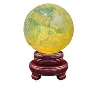 HHCTEBEC Natural Healing Crystal Ball Yellow Smelt Quartz Crystal Ball Olished Divination Ball Decorative Sphere with Stand for Healing, Meditation,Yoga/Home/Office FengShui Decoration,18cm