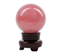 HHCTEBEC Natural Pink Rose Quartz Magic Crystal Healing Ball Ornament Sphere with Wood Stand for Divination/Chakra Balance/Yoga/Home/Office FengShui Decoration,90mm