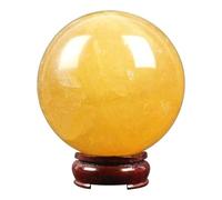 HHCTEBEC Natural Yellow Calcite Healing Quartz Crystal Sphere Gemstone Ball with Wooden Stand Natural Sculpture Figurine for Wealth and Success,9cm/3.5in