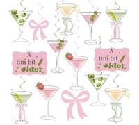 hhdatc 28-Pack "A Tiny Bit Older" Martini Hanging Swirl Decor Glitter Bow & Tini Bar Ceiling Streamers for Martini Birthday & Bachelorette Bridal Showers