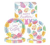 hhdatc 52 Pcs Happy Easter Party Tableware Set Disposable Plates Napkins with Colorful Eggs & Spring Flowers, Serves 16