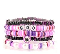 hhdatc Halloween Heishi Beaded Bracelets 5PCS Stackable Clay Friendship Bracelet Kit with Boo & Spider Charms Cute Preppy Halloween Jewelry for Women