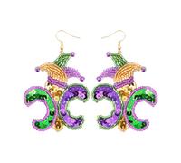 hhdatc Mardi Gras Earrings for Women, High Gloss Film Mardi Gras Accessory, Acrylic, No Gemstone