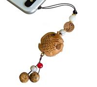 HHDLMTOYS Exquisite Wood Fish Phone Charm - Versatile Phone Lanyard, Bag Charm, and Keychain for Feng Shui Inspired Decor